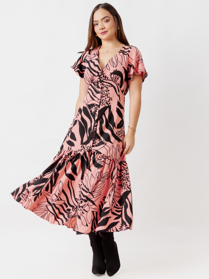 VESTIDO LARGO CON BOTONES MONSERRAT CORAL