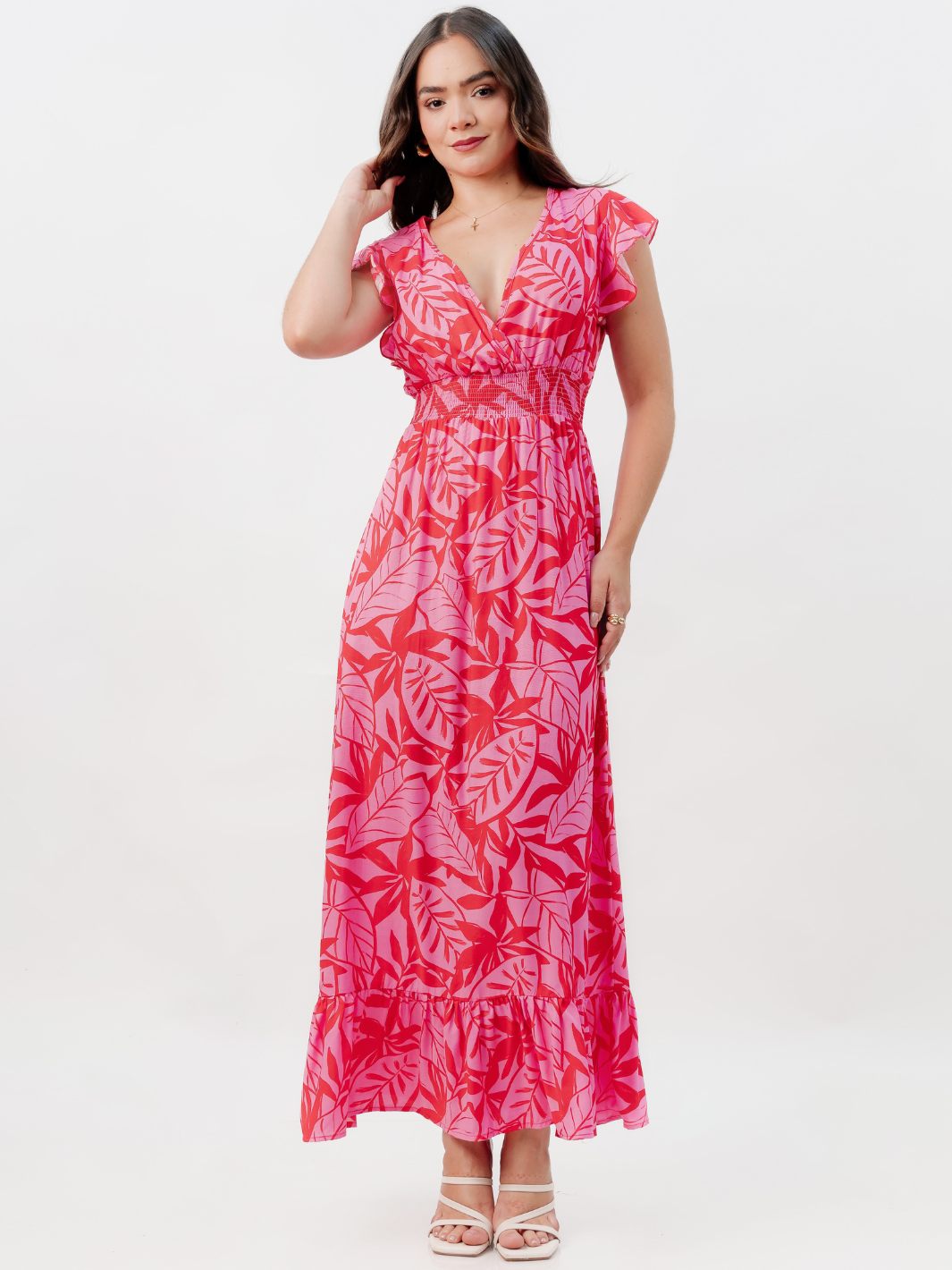 VESTIDO CASUAL LARGO SAYURI FUCSIA FLOREADO