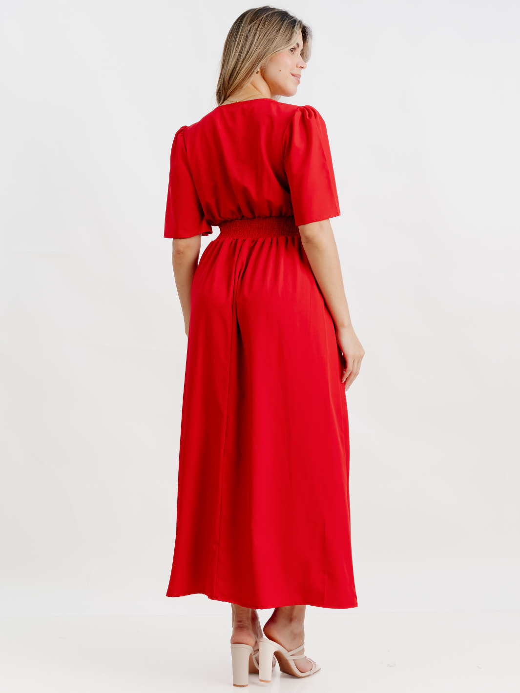 VESTIDO CASUAL LARGO LISA ROJO