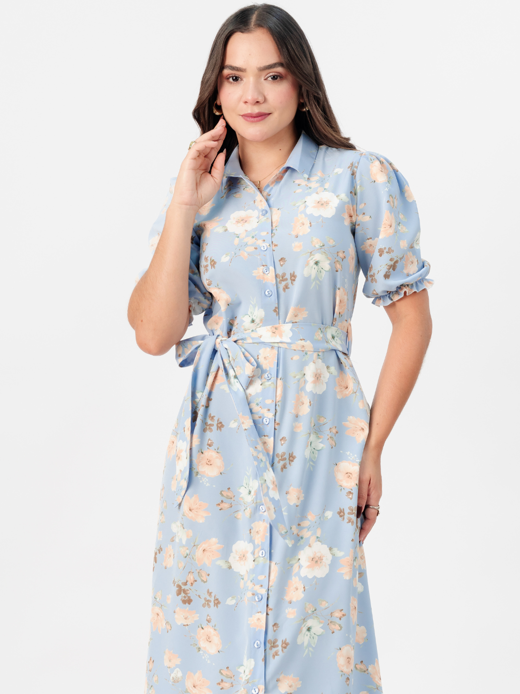 VESTIDO CAMISERO CON CINTURON ASIA CIELO FLOREADO