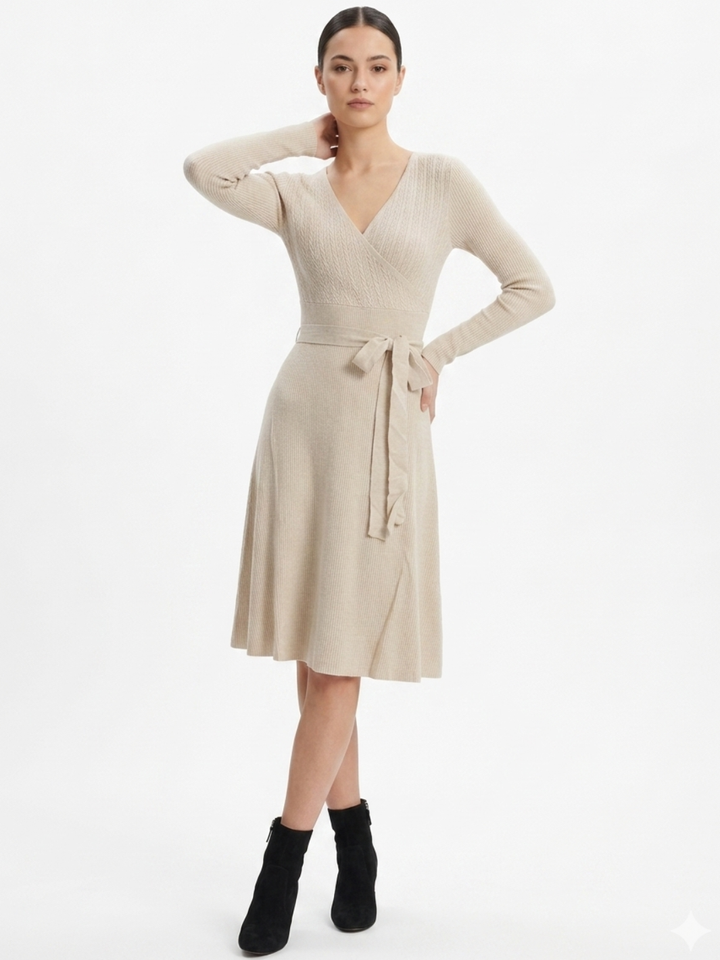 VESTIDO TEJIDO EN CORTE A PALOMA CREMA