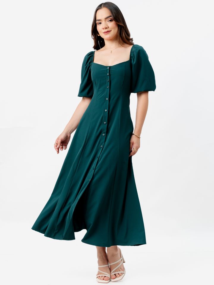 VESTIDO LARGO CON BOTONES MAGDALENA VERDE