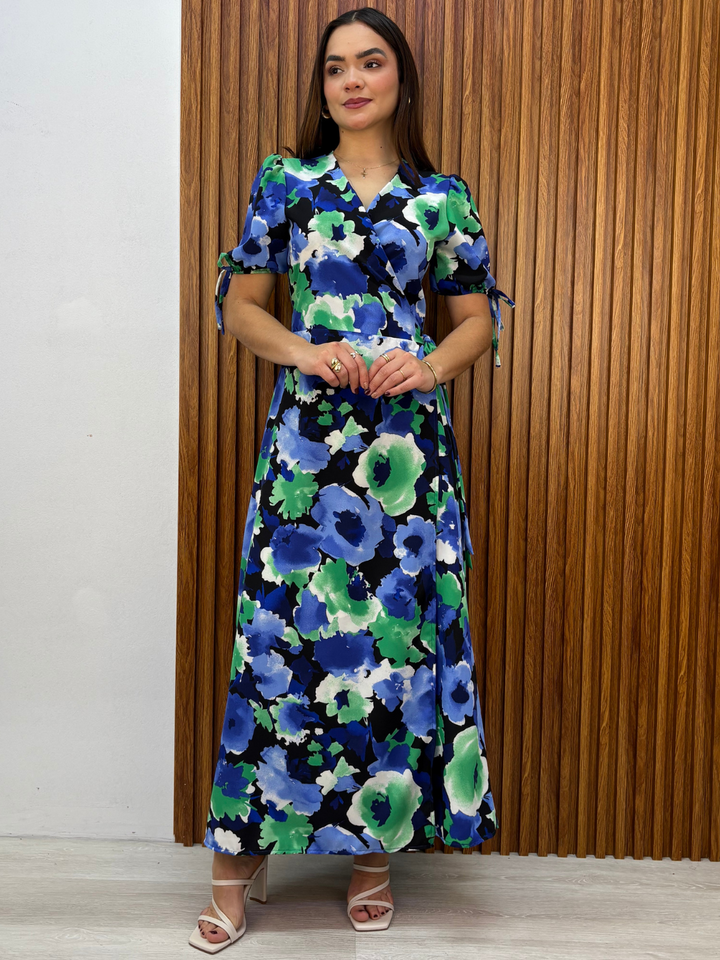 VESTIDO ENVOLVENTE BRISA AZUL FLOREADO