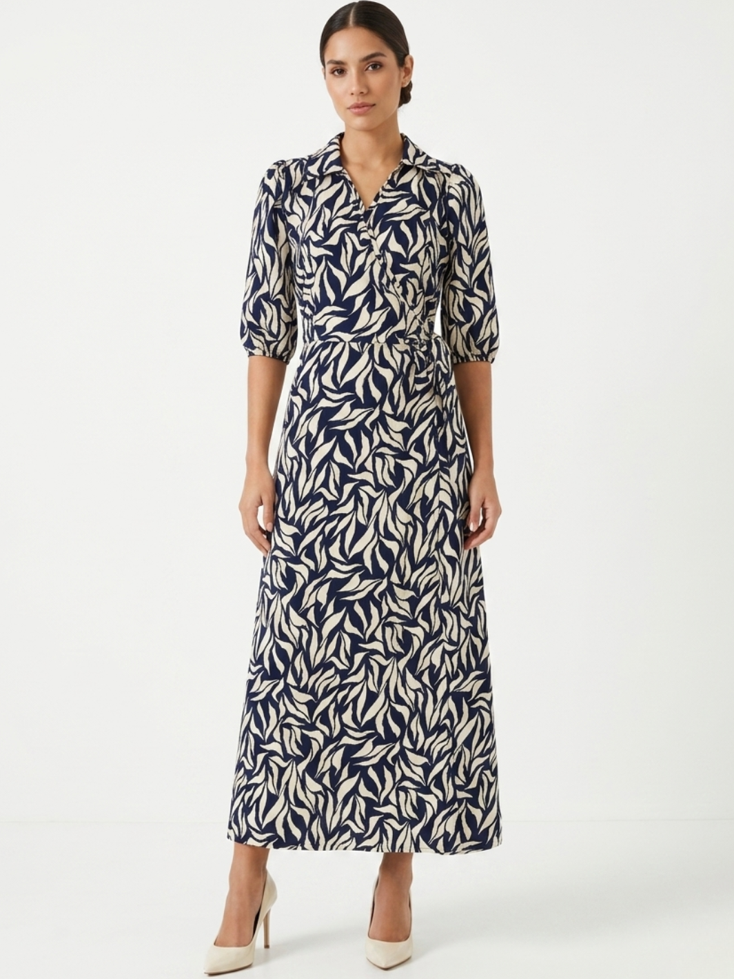 VESTIDO ENVOLVENTE CON CUELLO CAMISERO GRACE AZUL / PERLA