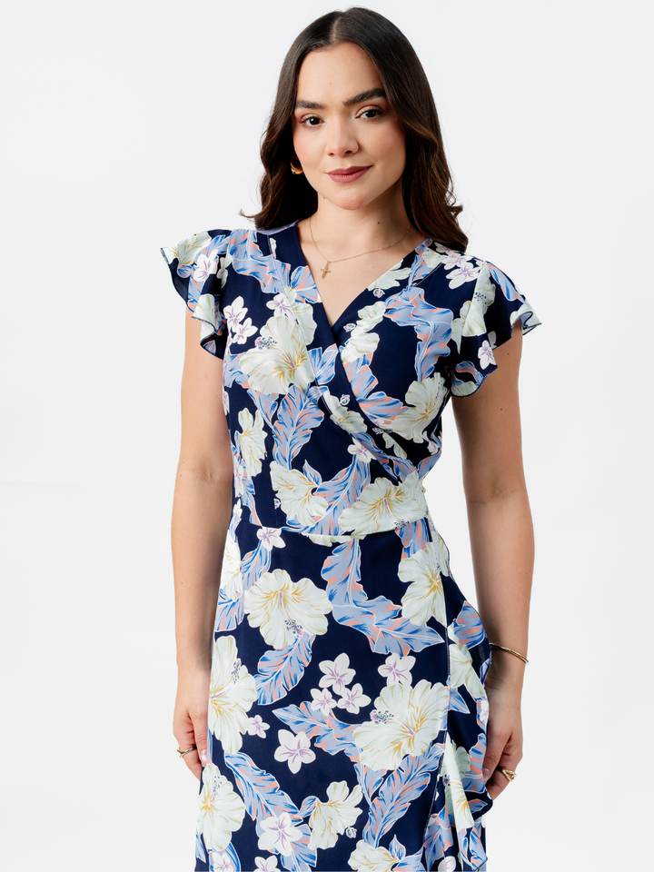 VESTIDO ENVOLVENTE MICAELA AZUL FLOREADO