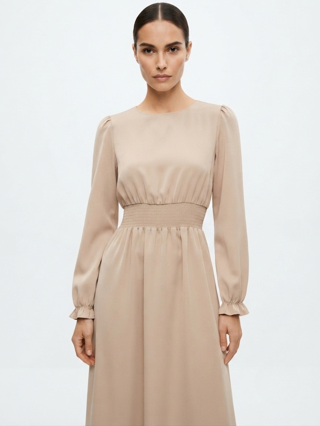 VESTIDO CASUAL MANGA LARGA SUMI NUDE