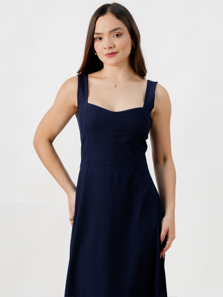 VESTIDO MIDI EN CORTE A SALLY AZUL