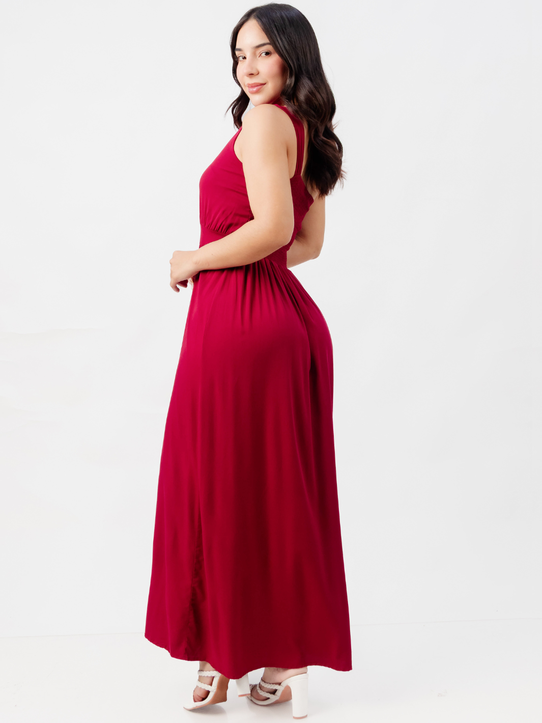 VESTIDO LARGO ASIMETRICO JAZMIN VINO