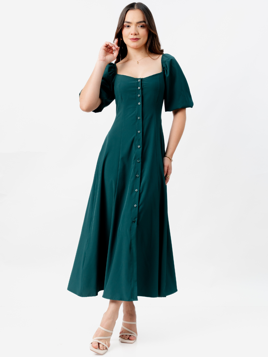 VESTIDO LARGO CON BOTONES MAGDALENA VERDE