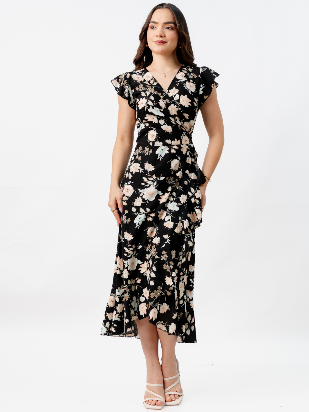 VESTIDO ENVOLVENTE MICAELA NEGRO FLOREADO