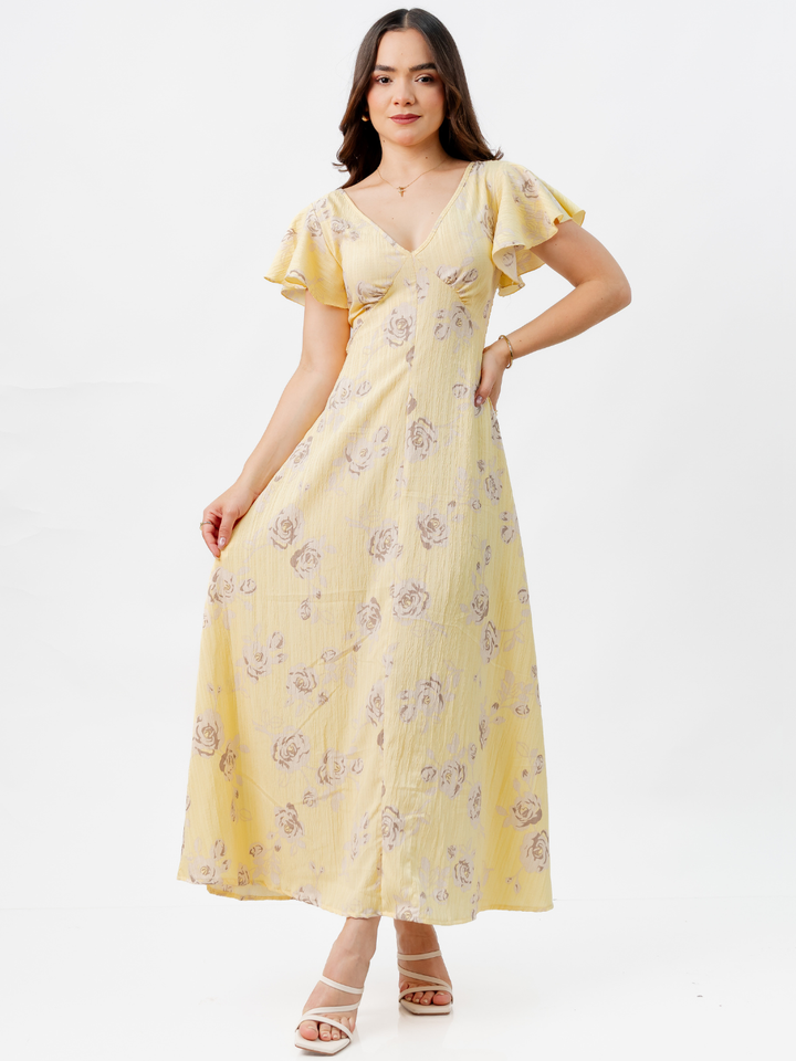 VESTIDO LARGO CORTE A BRENDA AMARILLO