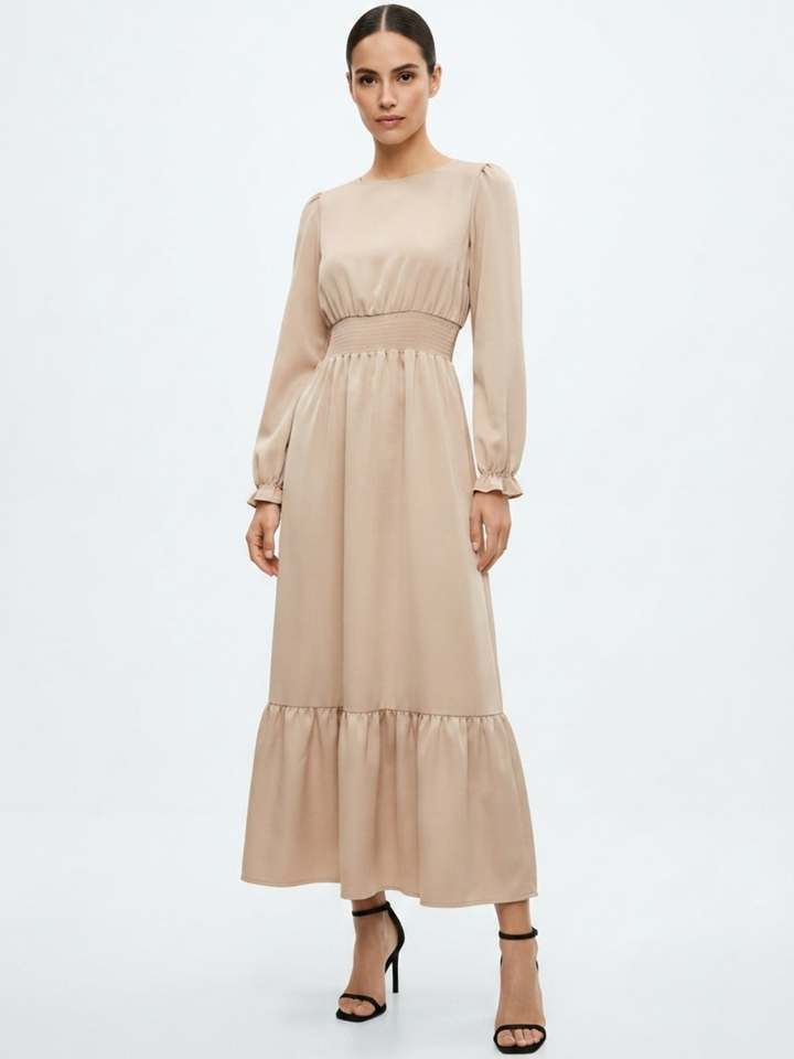 VESTIDO CASUAL MANGA LARGA SUMI NUDE