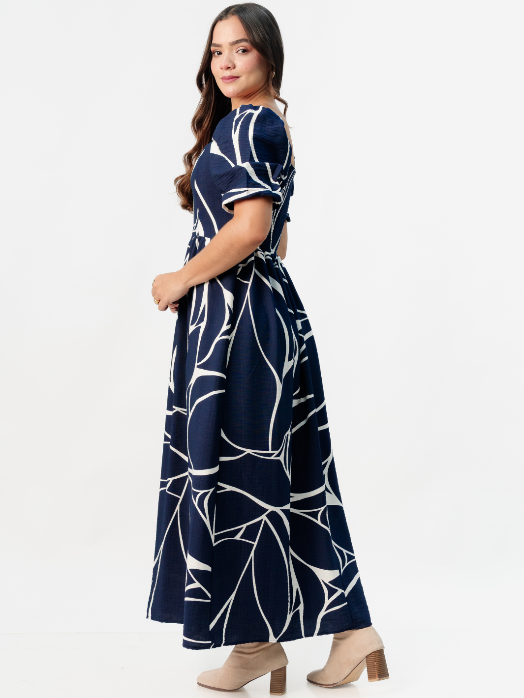 VESTIDO LARGO CON ESCOTE CORAZON FIORELLA AZUL / PERLA