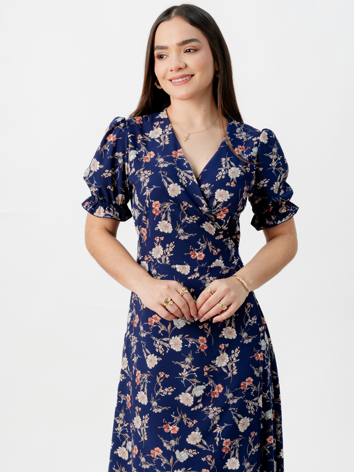 VESTIDO ENVOLVENTE ANI AZUL FLOREADO