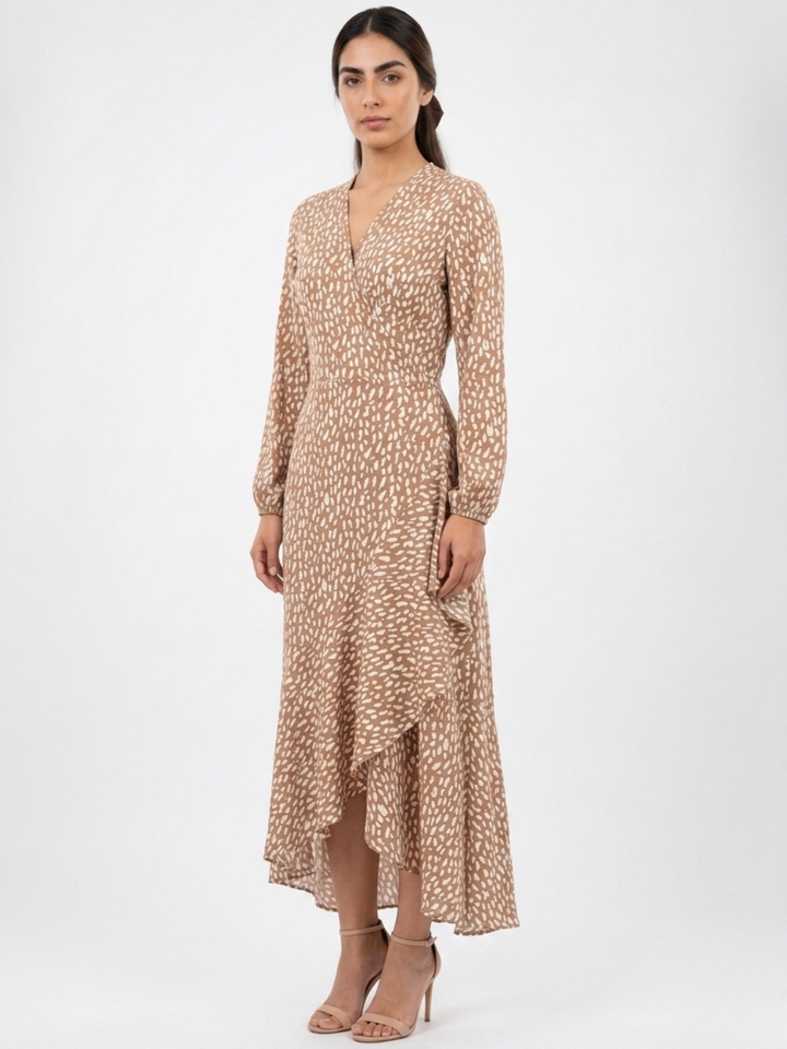 VESTIDO ENVOLVENTE ANNA BEIGE / PERLA