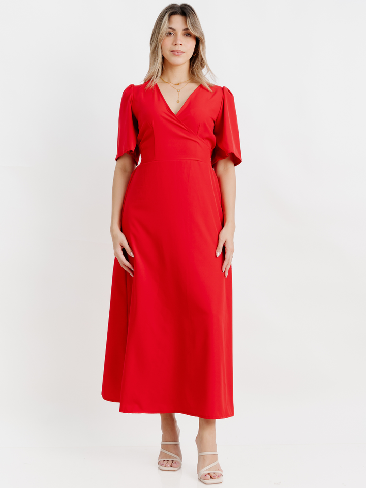 VESTIDO CASUAL LARGO LISA ROJO