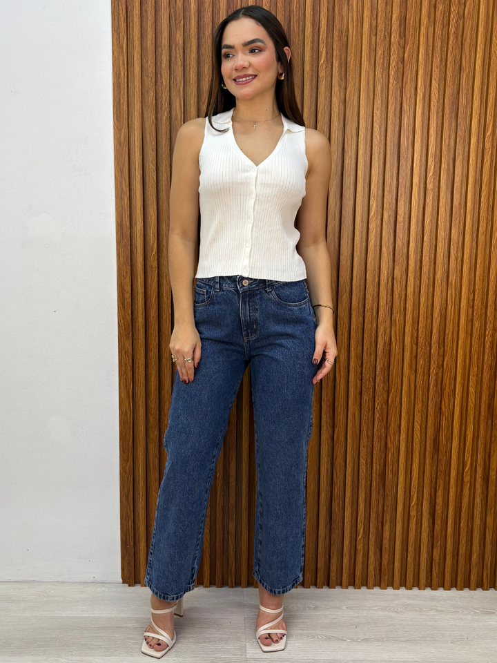 TOP TEJIDO CUELLO CAMISERO LUPE PERLA