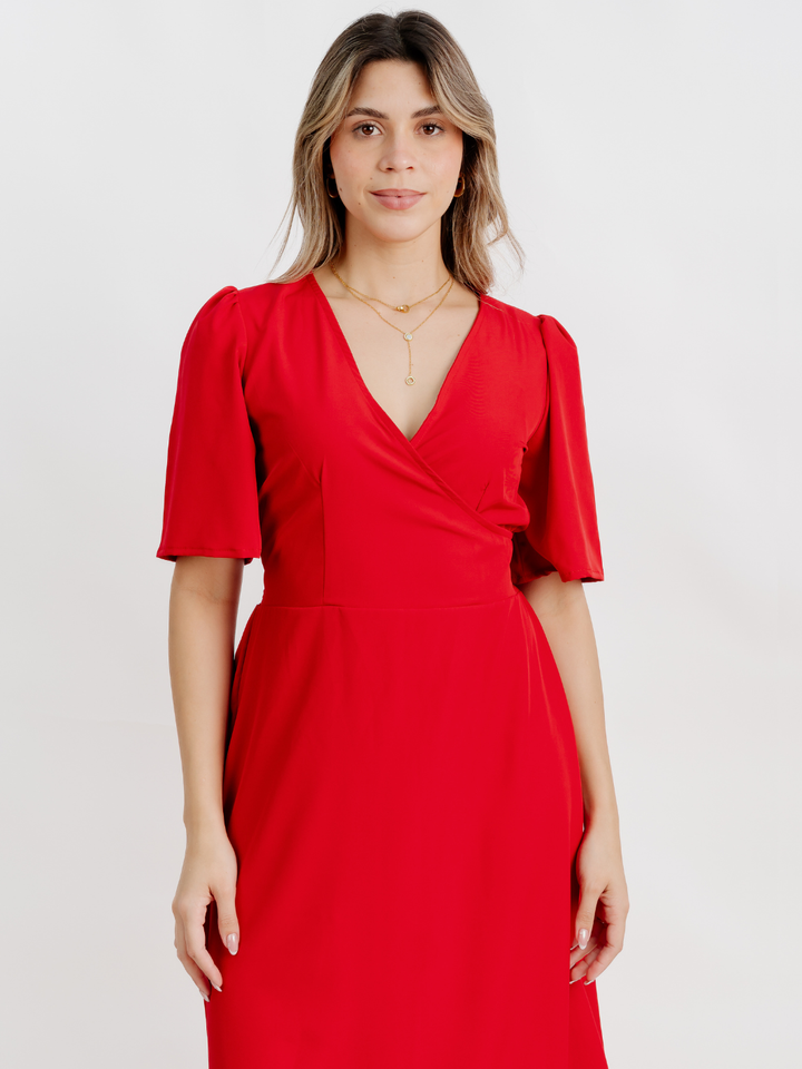 VESTIDO CASUAL LARGO LISA ROJO