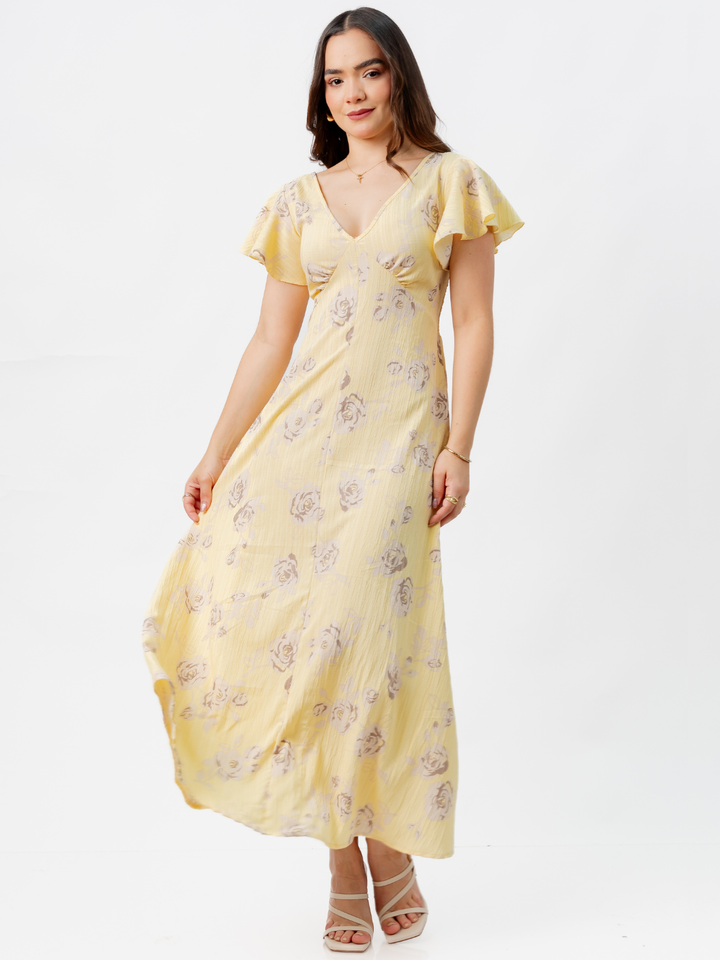 VESTIDO LARGO CORTE A BRENDA AMARILLO