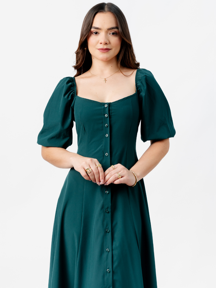VESTIDO LARGO CON BOTONES MAGDALENA VERDE