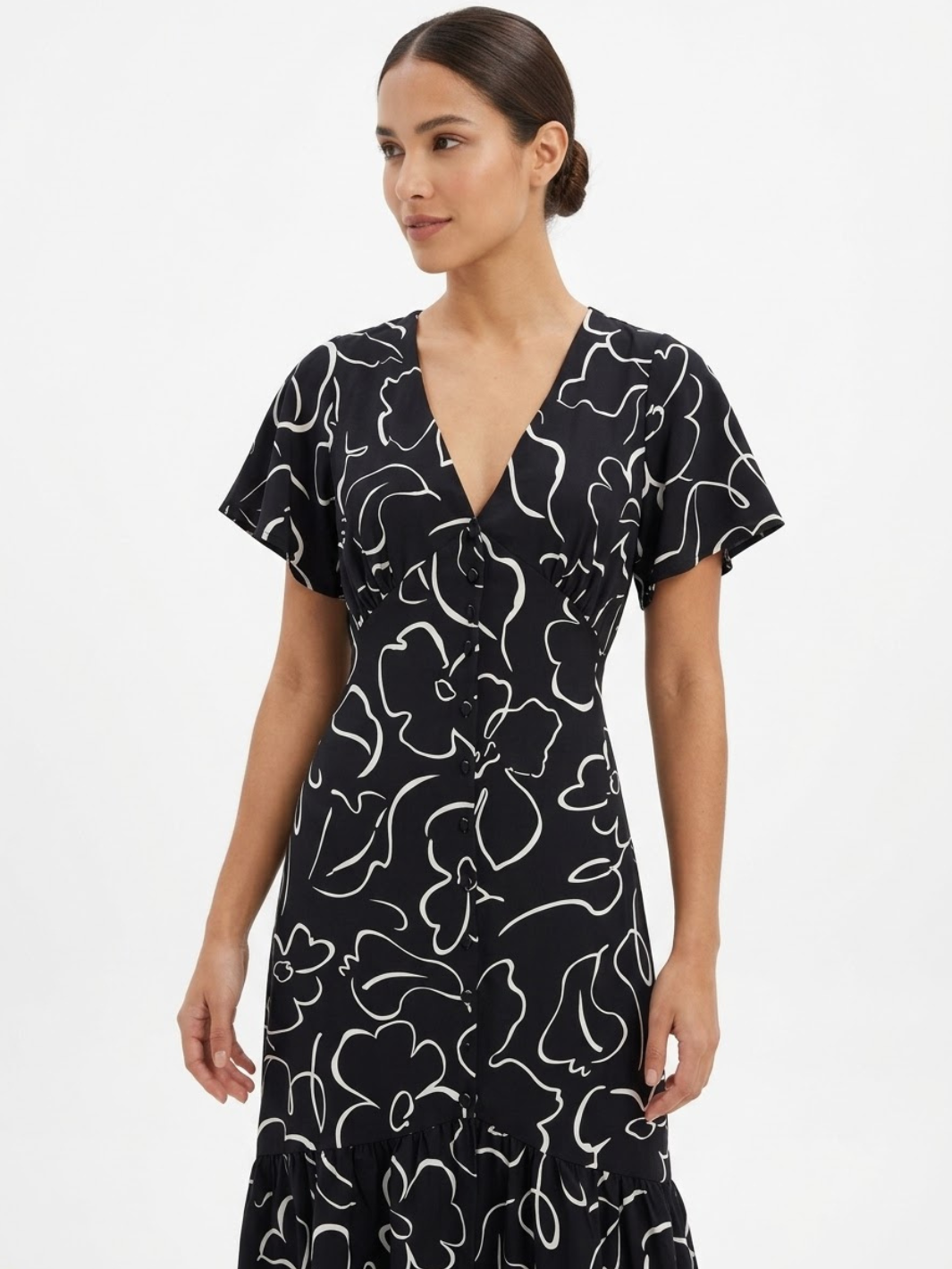 VESTIDO CASUAL CON BOTONES DELANTEROS MONSERRAT NEGRO FLOREADO