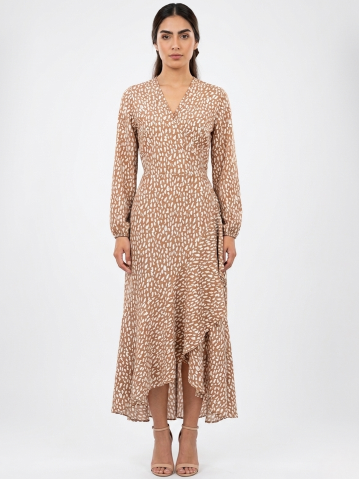 VESTIDO ENVOLVENTE ANNA BEIGE / PERLA