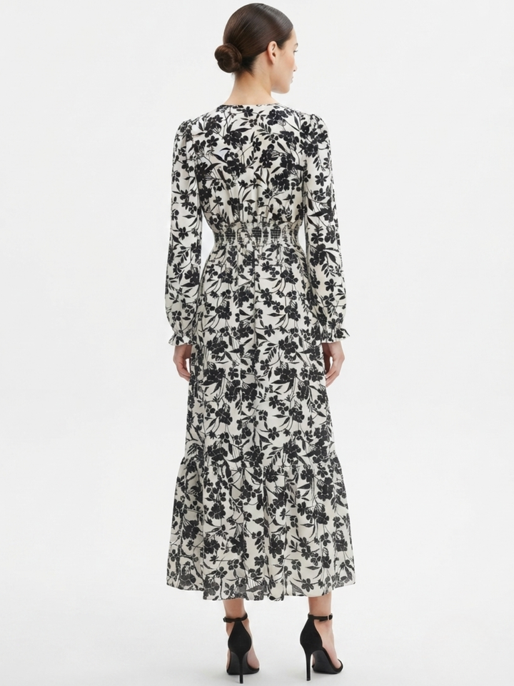 VESTIDO CASUAL MANGA LARGA SUMI PERLA/NEGRO