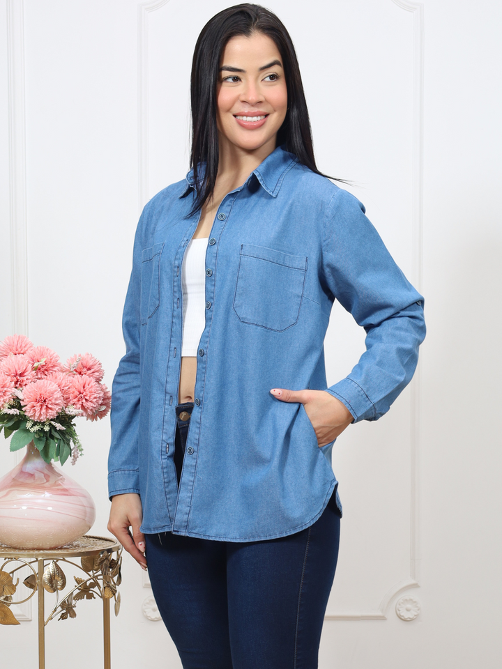 BLUSA CAMISERA DENIM FLORENCIA CELESTE