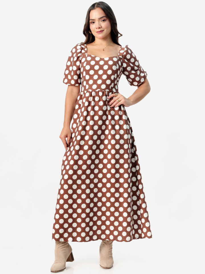 VESTIDO LARGO CON ESCOTE CORAZON FIORELLA CHOCOLATE POLKA DOTS