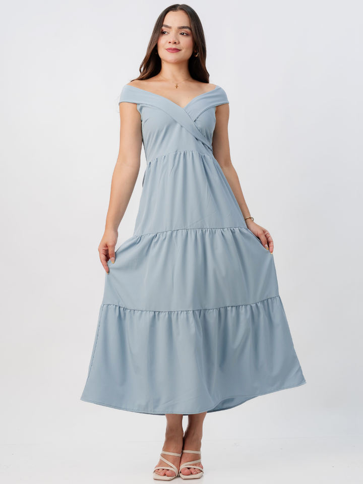 VESTIDO CASUAL CON ESCOTE SUTIL TERESA CEMENTO