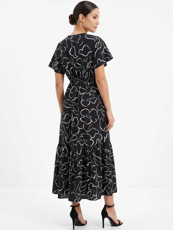 VESTIDO CASUAL CON BOTONES DELANTEROS MONSERRAT NEGRO FLOREADO
