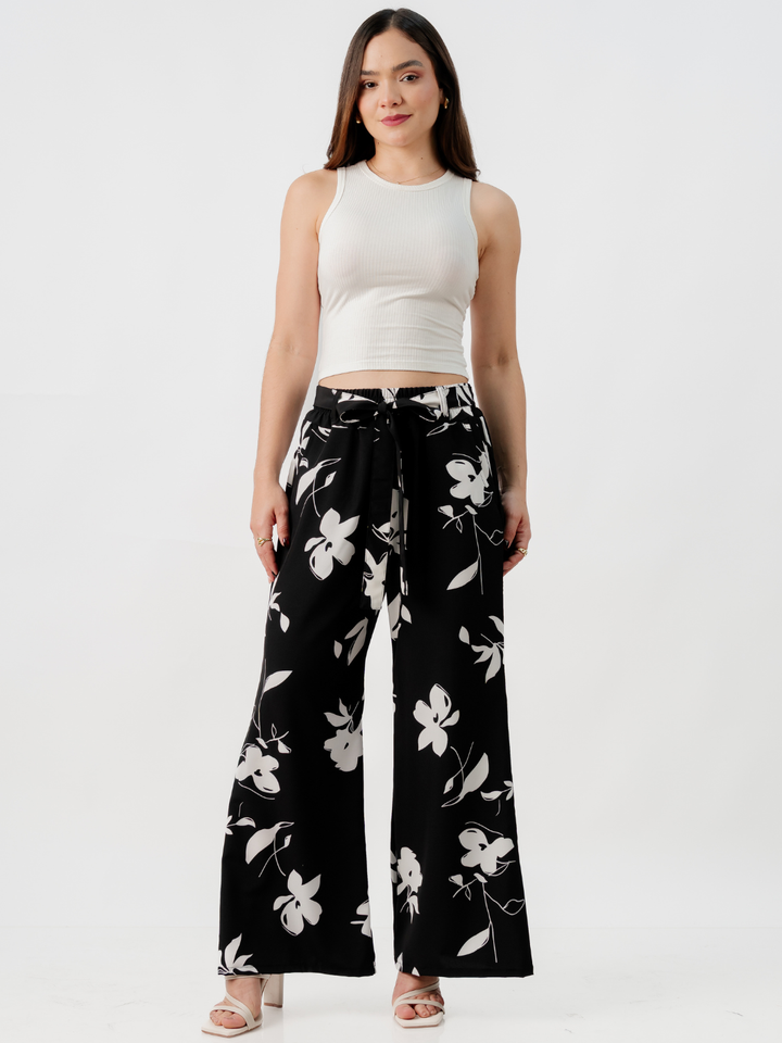 PANTALON CON CINTURON WENDY NEGRO/PERLA