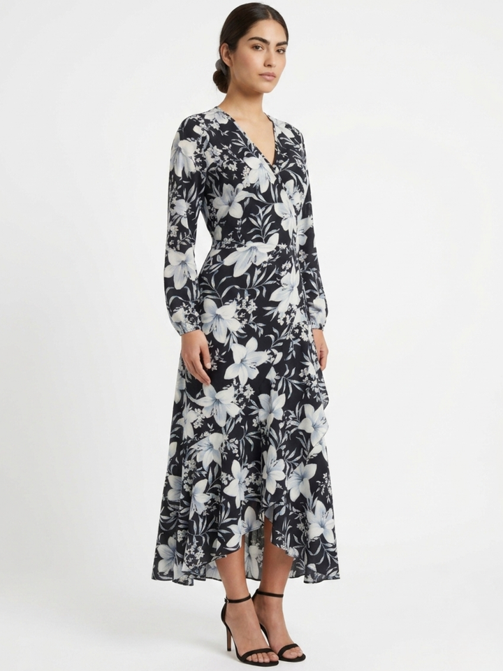 VESTIDO ENVOLVENTE ANNA NEGRO FLOREADO
