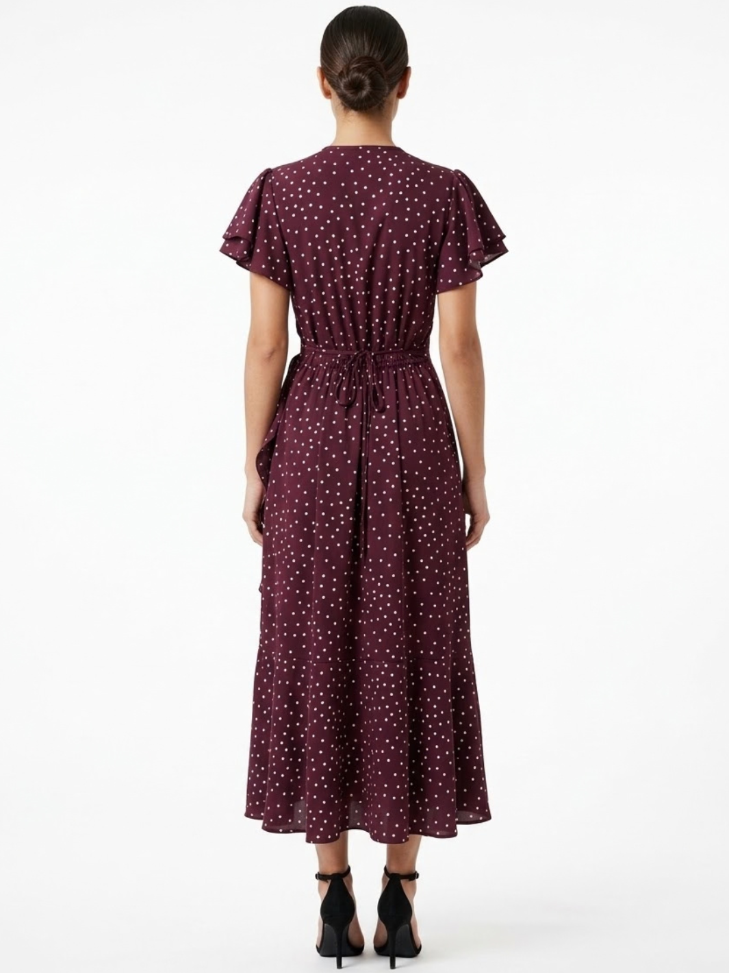 VESTIDO ENVOLVENTE JULIETA BORGOÑA POLKA DOTS