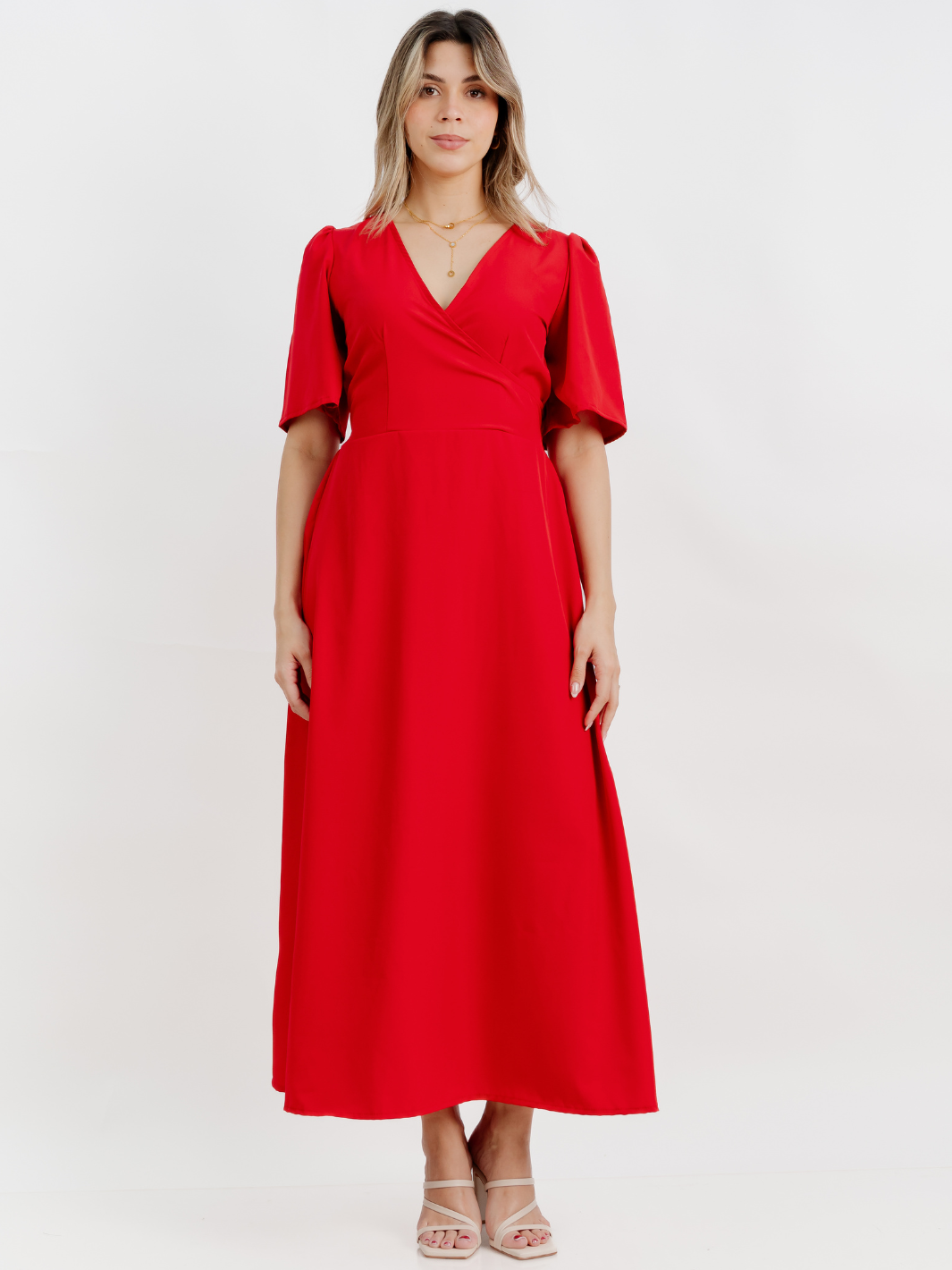 VESTIDO CASUAL LARGO LISA ROJO