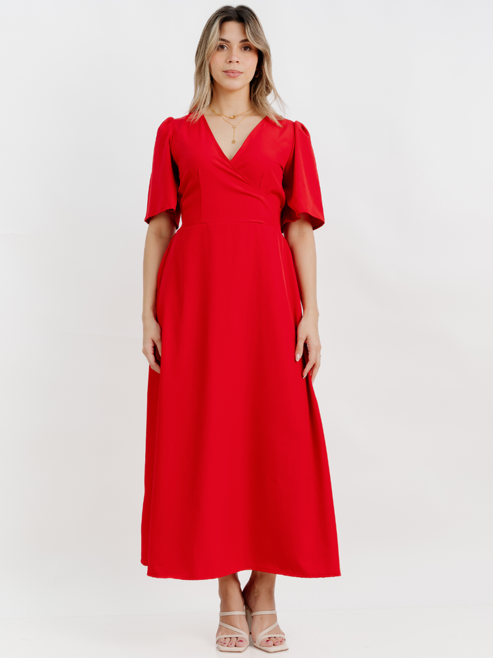 VESTIDO CASUAL LARGO LISA ROJO