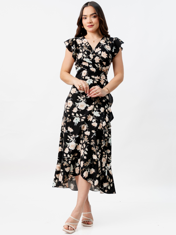 VESTIDO ENVOLVENTE MICAELA NEGRO FLOREADO