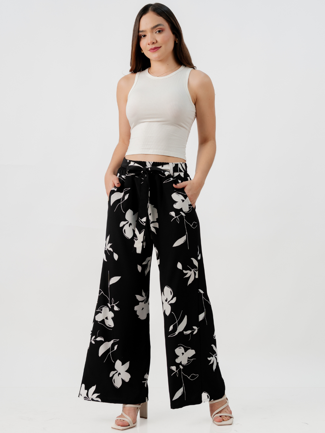 PANTALON CON CINTURON WENDY NEGRO/PERLA