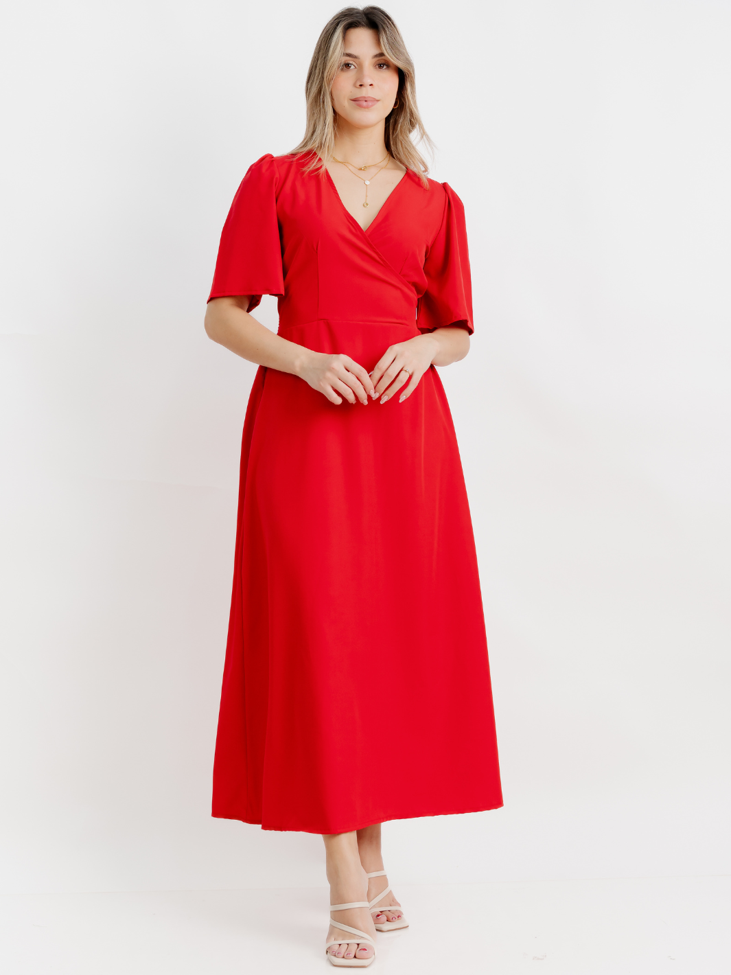 VESTIDO CASUAL LARGO LISA ROJO