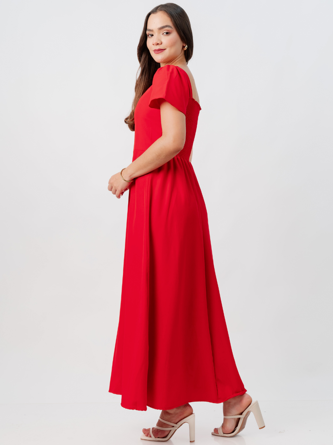 VESTIDO CASUAL LARGO AMELIA ROJO