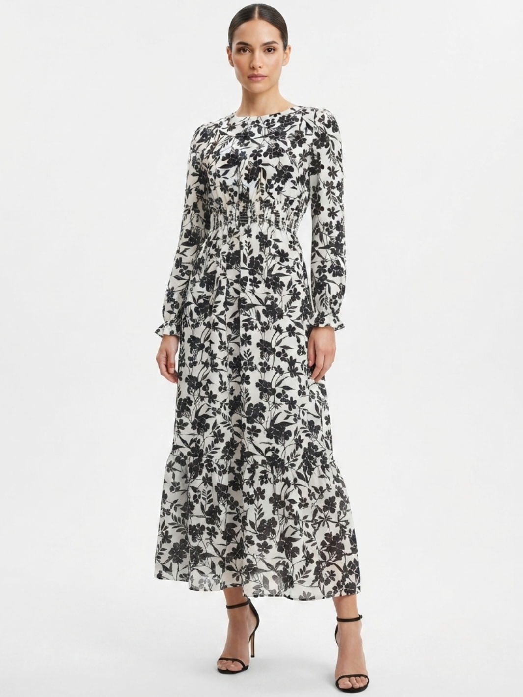 VESTIDO CASUAL MANGA LARGA SUMI PERLA/NEGRO