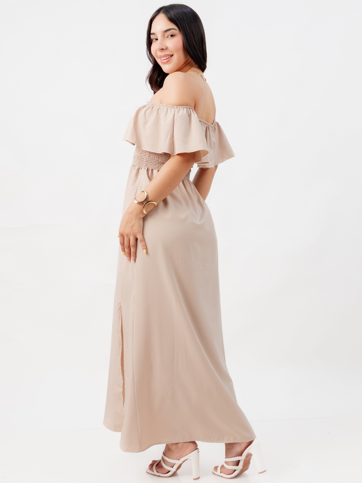 VESTIDO RUMBERO CASUAL LARGO MINERVA NUDE