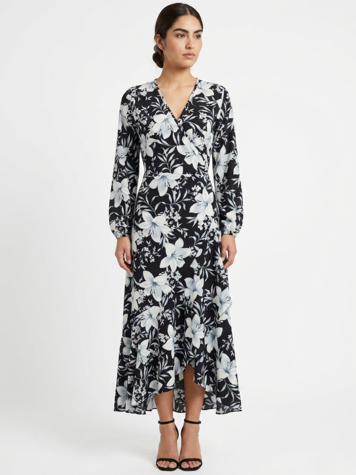 VESTIDO ENVOLVENTE ANNA NEGRO FLOREADO