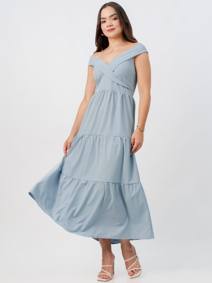 VESTIDO CASUAL CON ESCOTE SUTIL TERESA CEMENTO