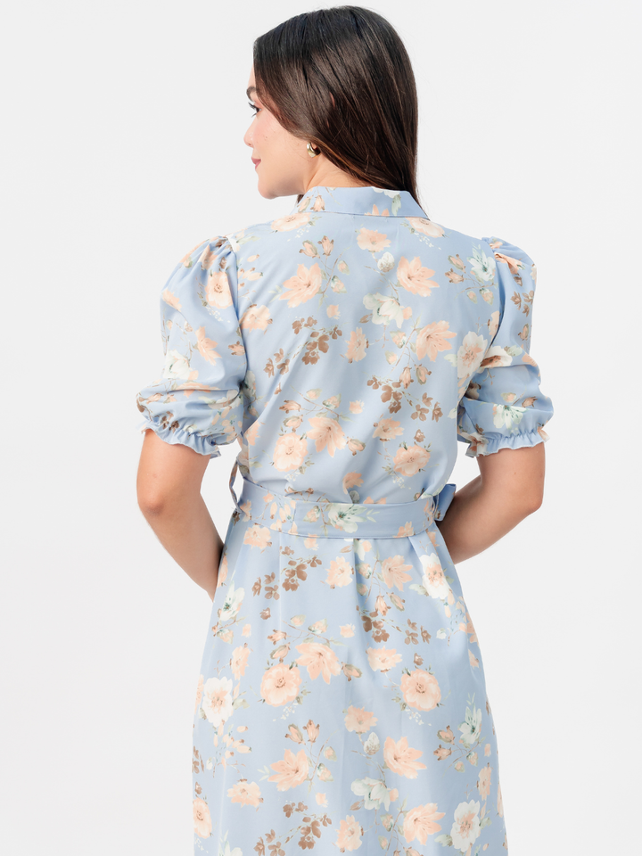 VESTIDO CAMISERO CON CINTURON ASIA CIELO FLOREADO