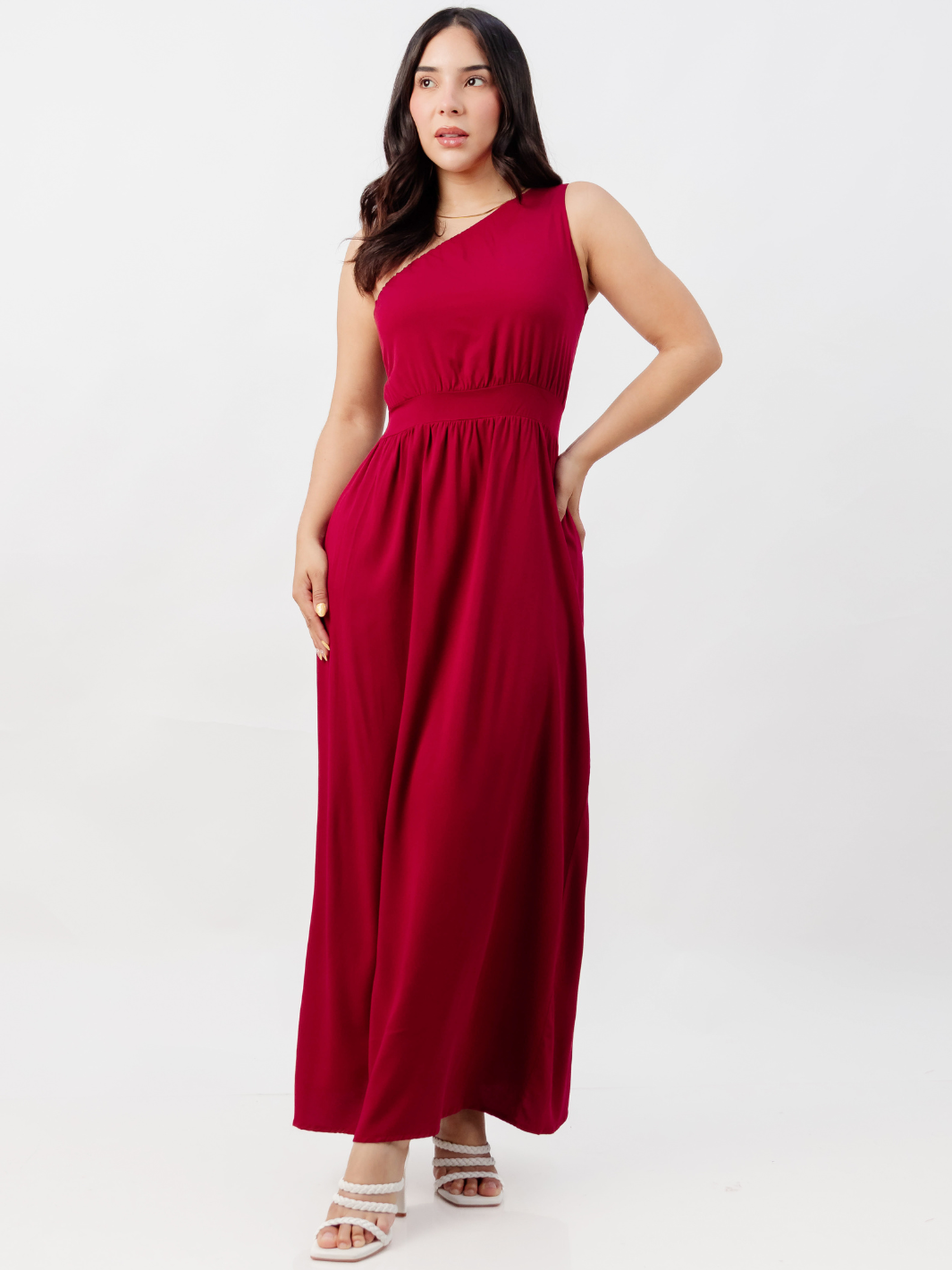 VESTIDO LARGO ASIMETRICO JAZMIN VINO