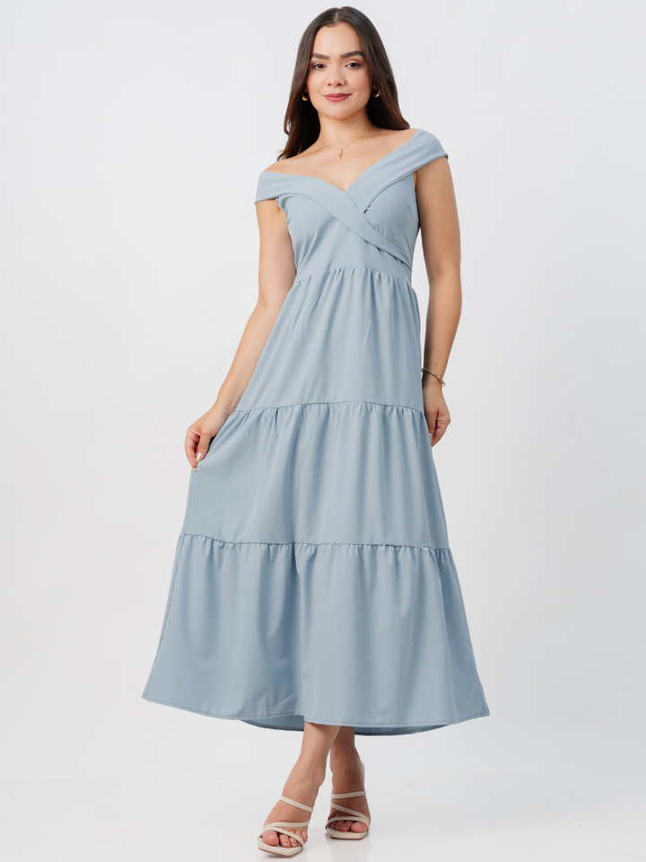VESTIDO CASUAL CON ESCOTE SUTIL TERESA CEMENTO