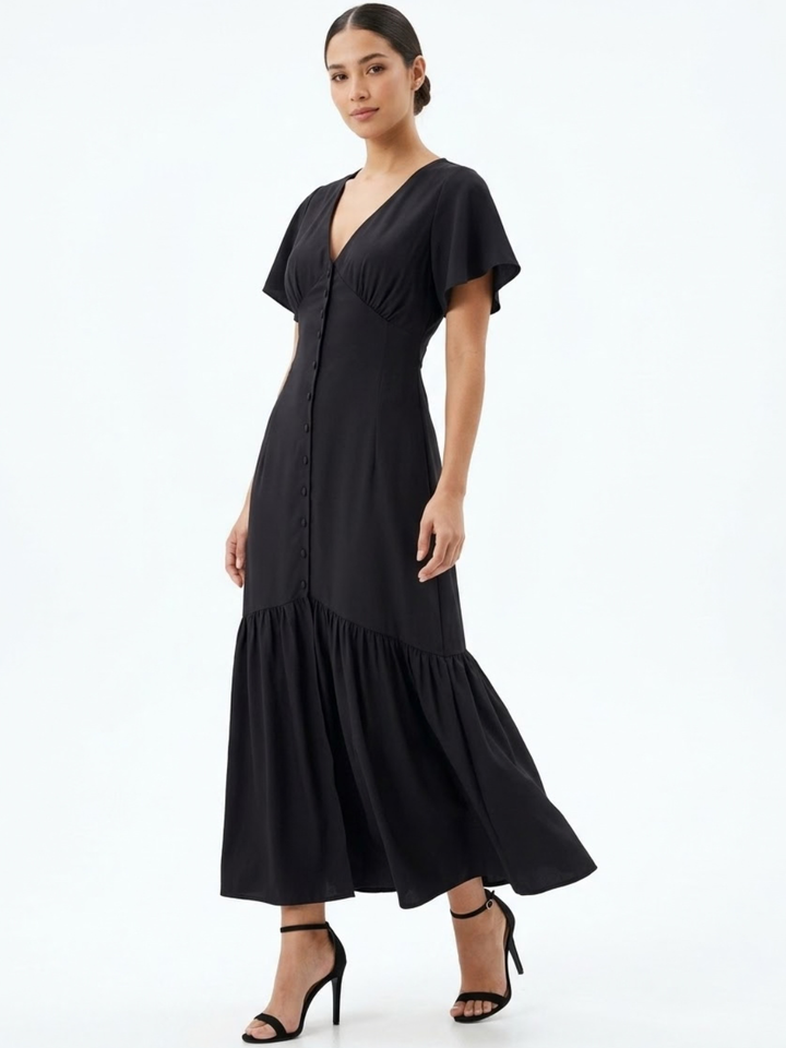 VESTIDO CASUAL CON BOTONES DELANTEROS MONSERRAT NEGRO