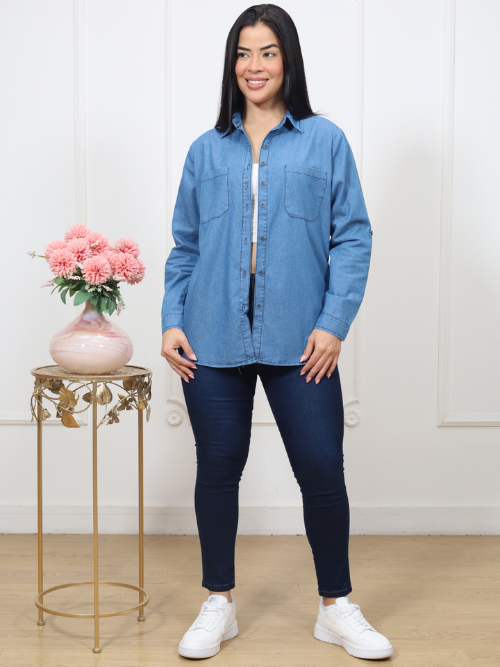 BLUSA CAMISERA DENIM FLORENCIA CELESTE