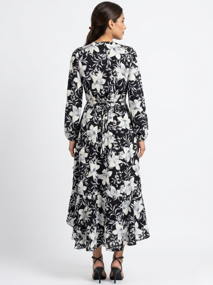 VESTIDO ENVOLVENTE ANNA NEGRO FLOREADO